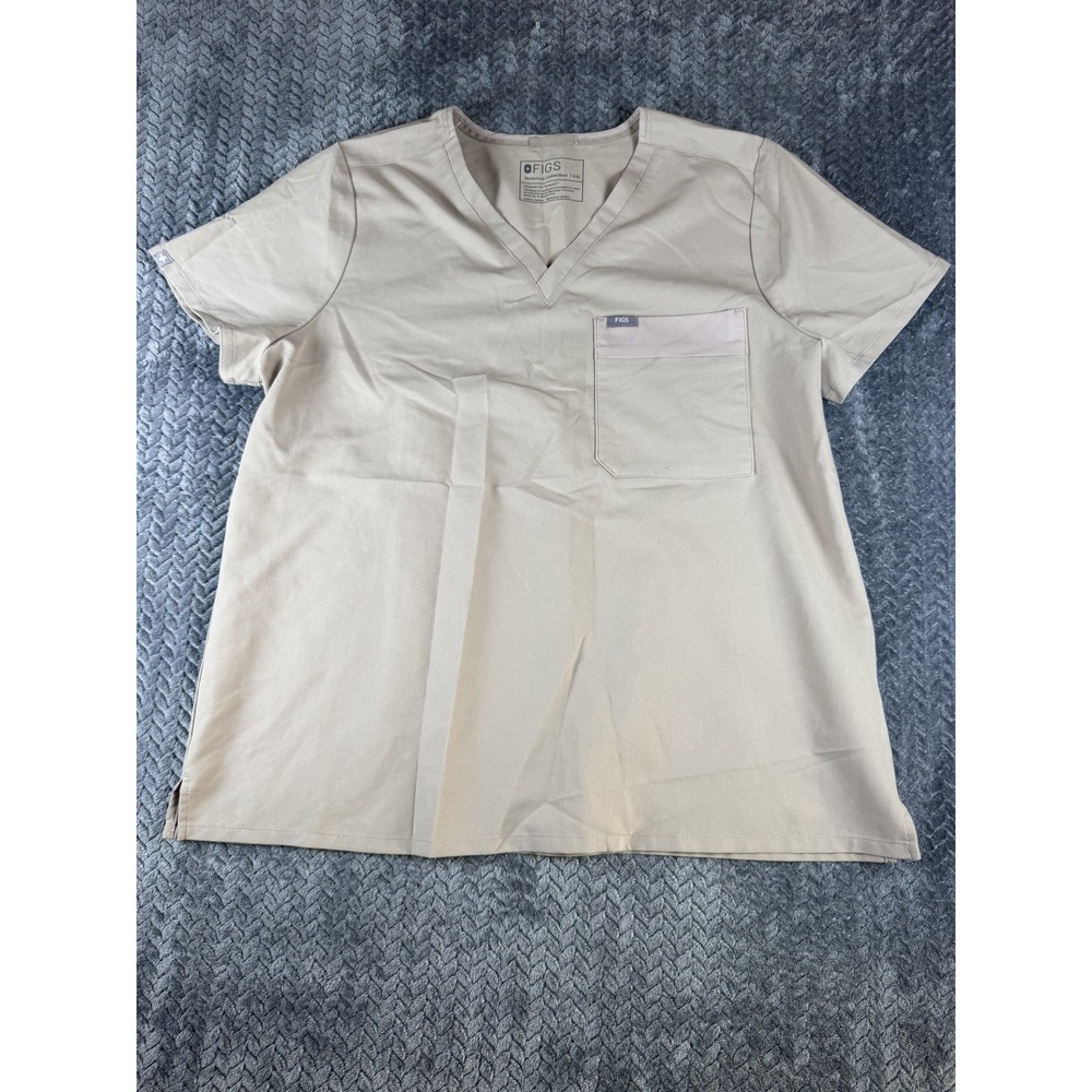 Figs Technical Collection Scrub Shirt Womens 2XL Beige V Neck Medical Top 5608